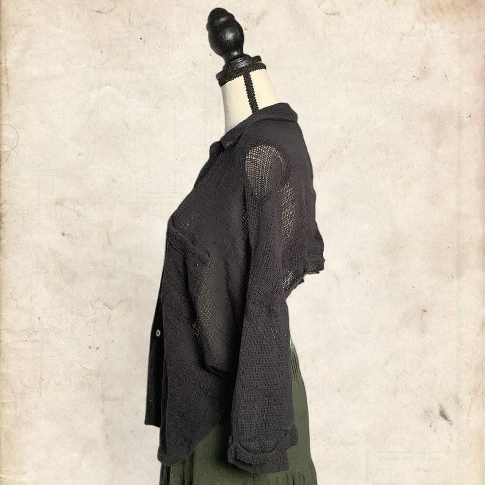 Black Sheer Button Down Cropped Top - image 3